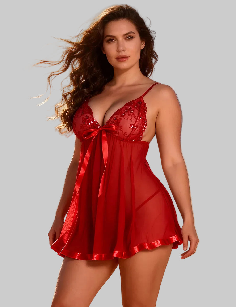 Transparent Floral Bow Dress Lingerie