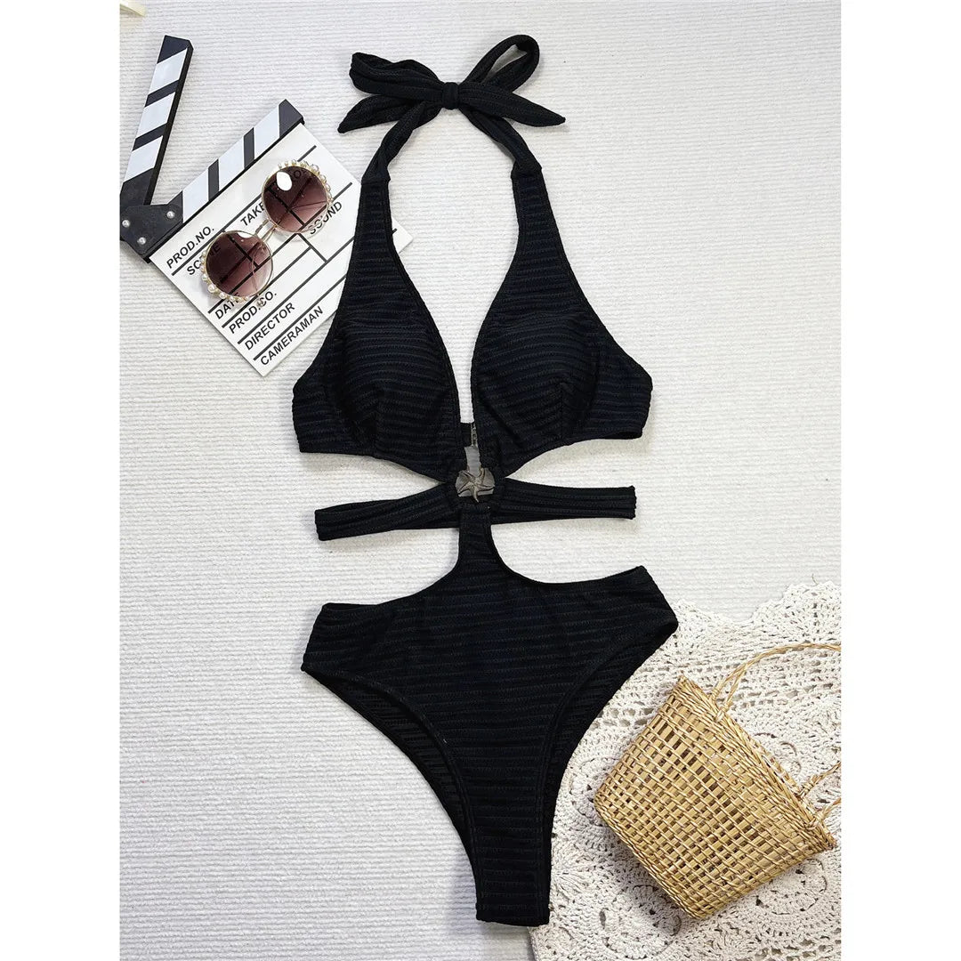 V-Neck Cut Out Halter Monokini