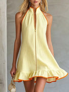 Sleeveless Ruffled Zipper Mini Dress