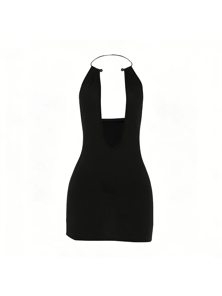 Sexy Backless Metal Ring Mini Dress