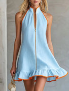 Sleeveless Ruffled Zipper Mini Dress