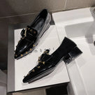 Rivet Pointed Toe Square Heel Loafers