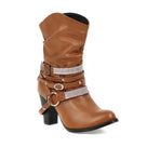 Rivet Buckle Leather Mid-Calf Boots