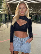 Hollow Out Long Sleeve Crop Top