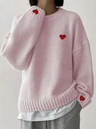 Red Heart Embroidery Knitted Sweater