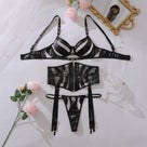 Faux Leather Mesh Panel Lingerie