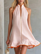 Sleeveless Ruffled Zipper Mini Dress