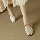 Twisted Pearl Strap Jacquard Flats Shoes