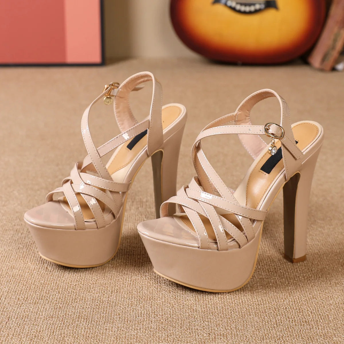 Solid Multi Cross-Straps Platform High Heels
