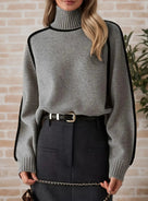 Black Lined Pullover Soft Sweater