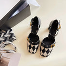 Plaid British Square Toe Pumps Shoes