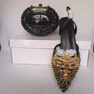 Gemstone Rhinestones Matching Clutch Slingback Set