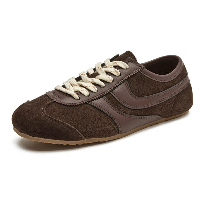 Solid Genuine Leather Lace-up Sneakers