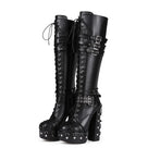 Gothic Buckle Studded Knee-High Boots