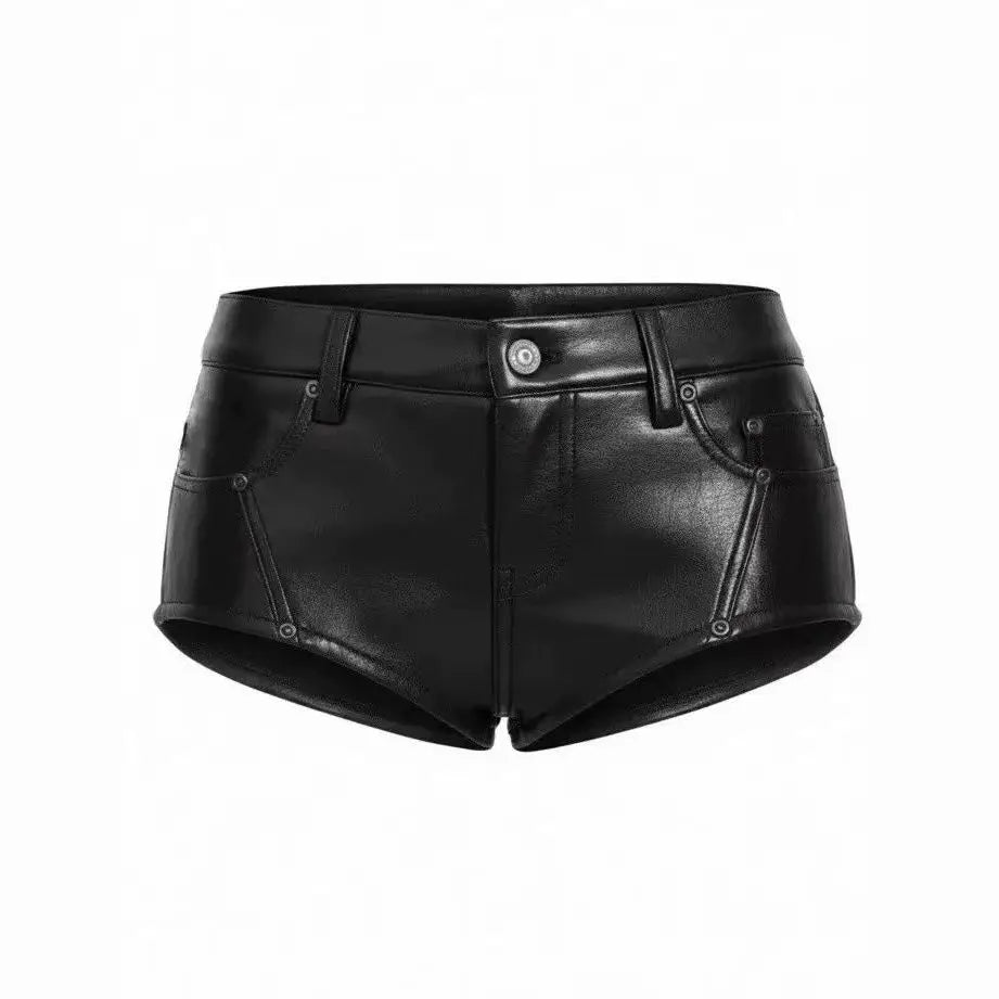 Buttoned Low-Waisted Leather Shorts