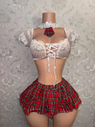 Floral Lace Plaid Skirt Cosplay Lingerie