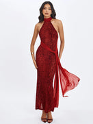 Red Leopard Backless Maxi Dress