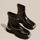 Square Metal Toe Cap Platform Ankle Boots