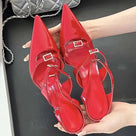 Pointed Toe Leather Mules Pump Shoes