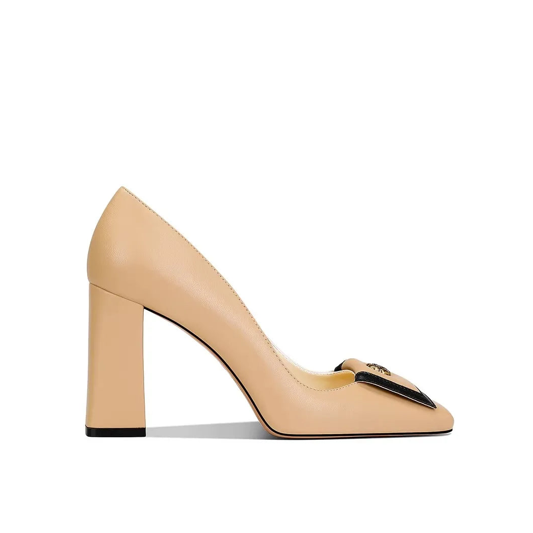 Flower Piece Square Toe Pump Shoes