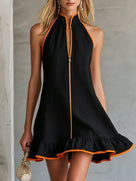 Sleeveless Ruffled Zipper Mini Dress