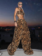 Furry Leopard Print Pants Set