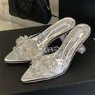 Clear Rhinestone Pointed Toe Pump Sandals