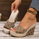 Fashion Printed PU Wedges Sandals