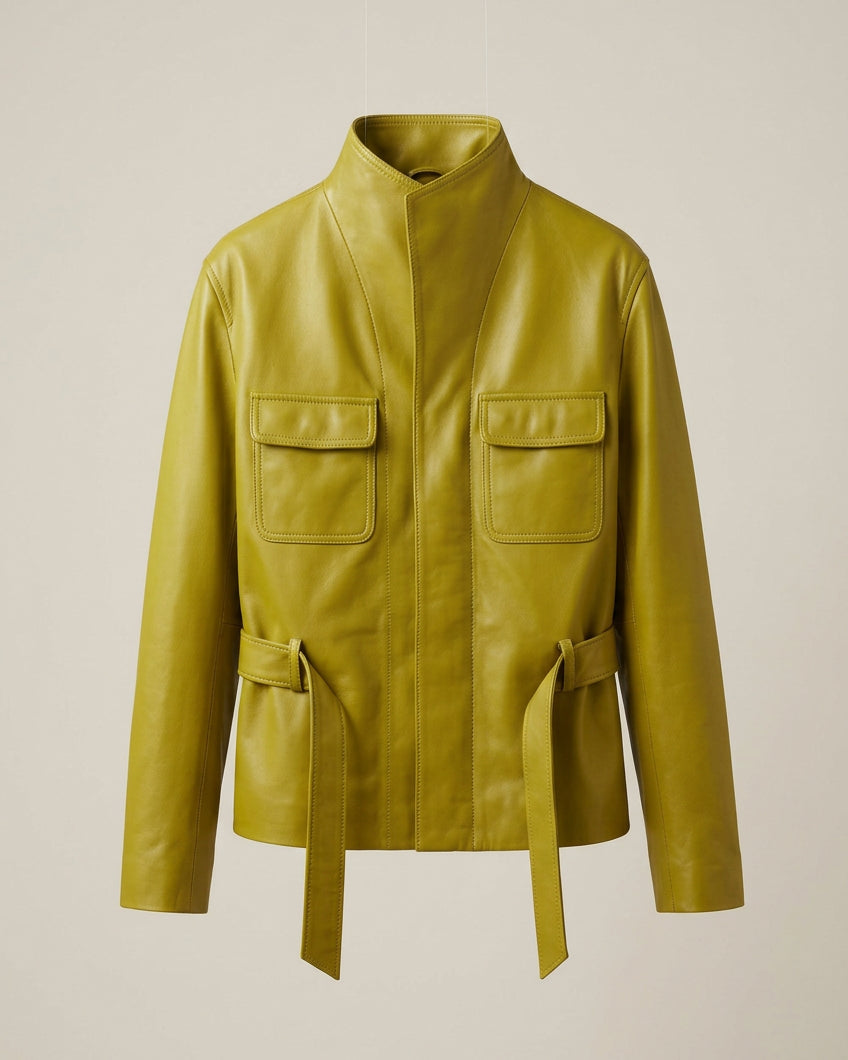 Olive Sashes Faux Leather Jacket