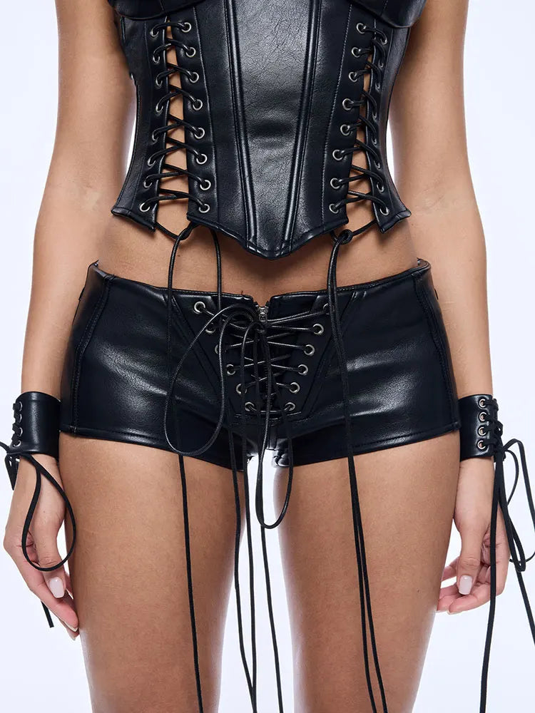 Edgy Leather-Look Street Shorts