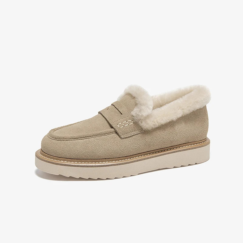 Suede Fur Design Platform Loafers