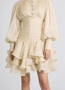 Elegant Solid Ruffles Mini Dress