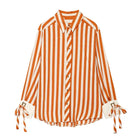 Bow Lace Cuff Striped Shirt