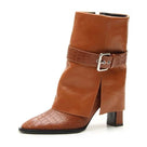 Pointed Metal Belt Buckle Leather Boots