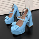 Leather Bow Knot Mary Jane Heels Shoes