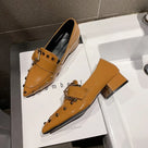 Rivet Pointed Toe Square Heel Loafers