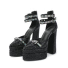 Pearl Beads Rhinestone Chunky Heels Shoes