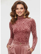 Pink Leopard Turtleneck Fitted Top