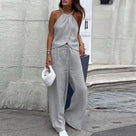 Chic Sleeveless Halter Pants Set