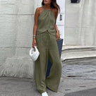 Chic Sleeveless Halter Pants Set