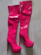 Shiny Leather Platform Over The Knee Boots