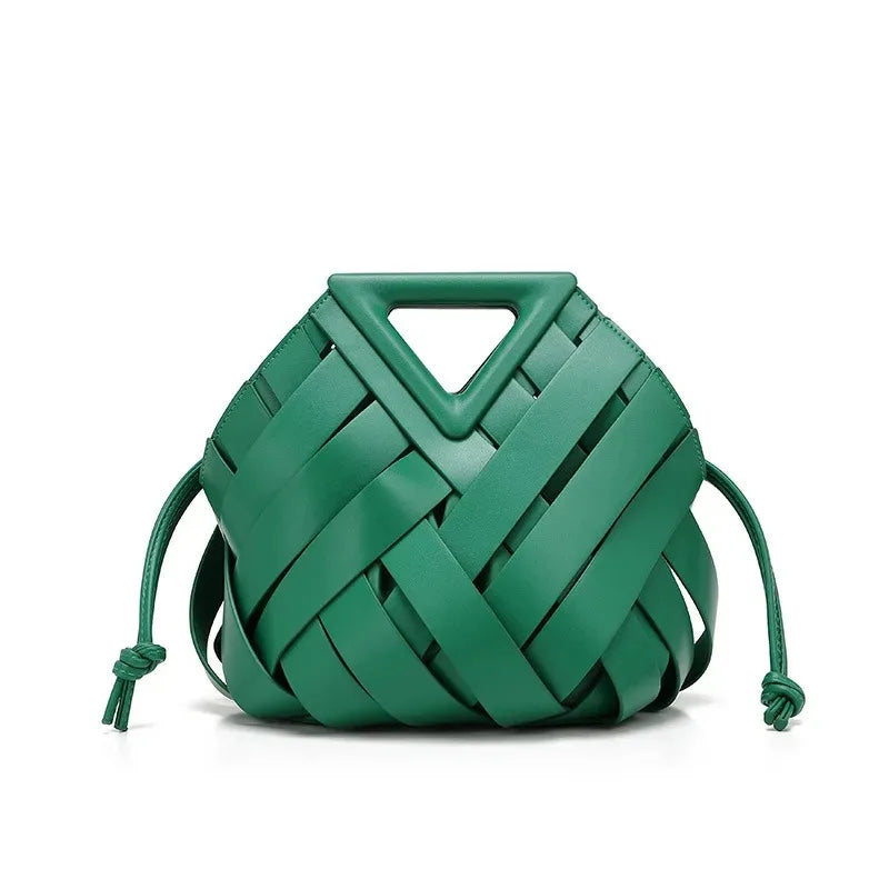 PU Leather Woven Shoulder Bag
