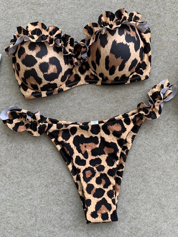 Sexy Ruffled Bandeau Bikini