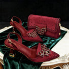 Rhinestone Matching Clutch Pointed-Toe Slingback Set