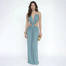 Backless Deep-V Metal Ring Maxi Dress