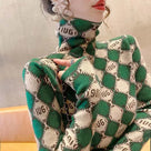 Geometric Letter Knit Turtleneck Top