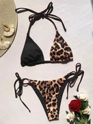 Halter Splicing Leopard Bikini