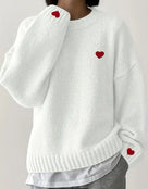 Red Heart Embroidery Knitted Sweater