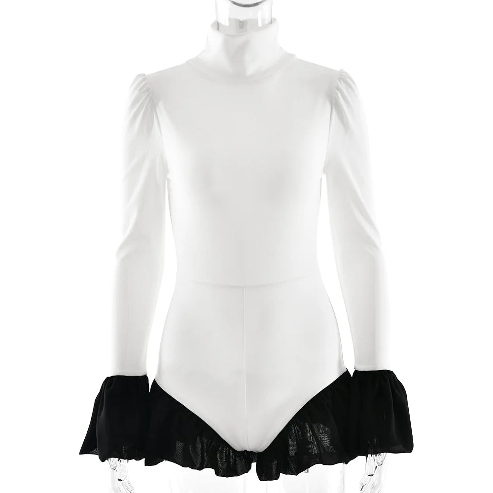 Solid Ruffled Long Sleeve Romper