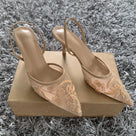 Sequin Embroidered Mesh Slingback Pump Shoes